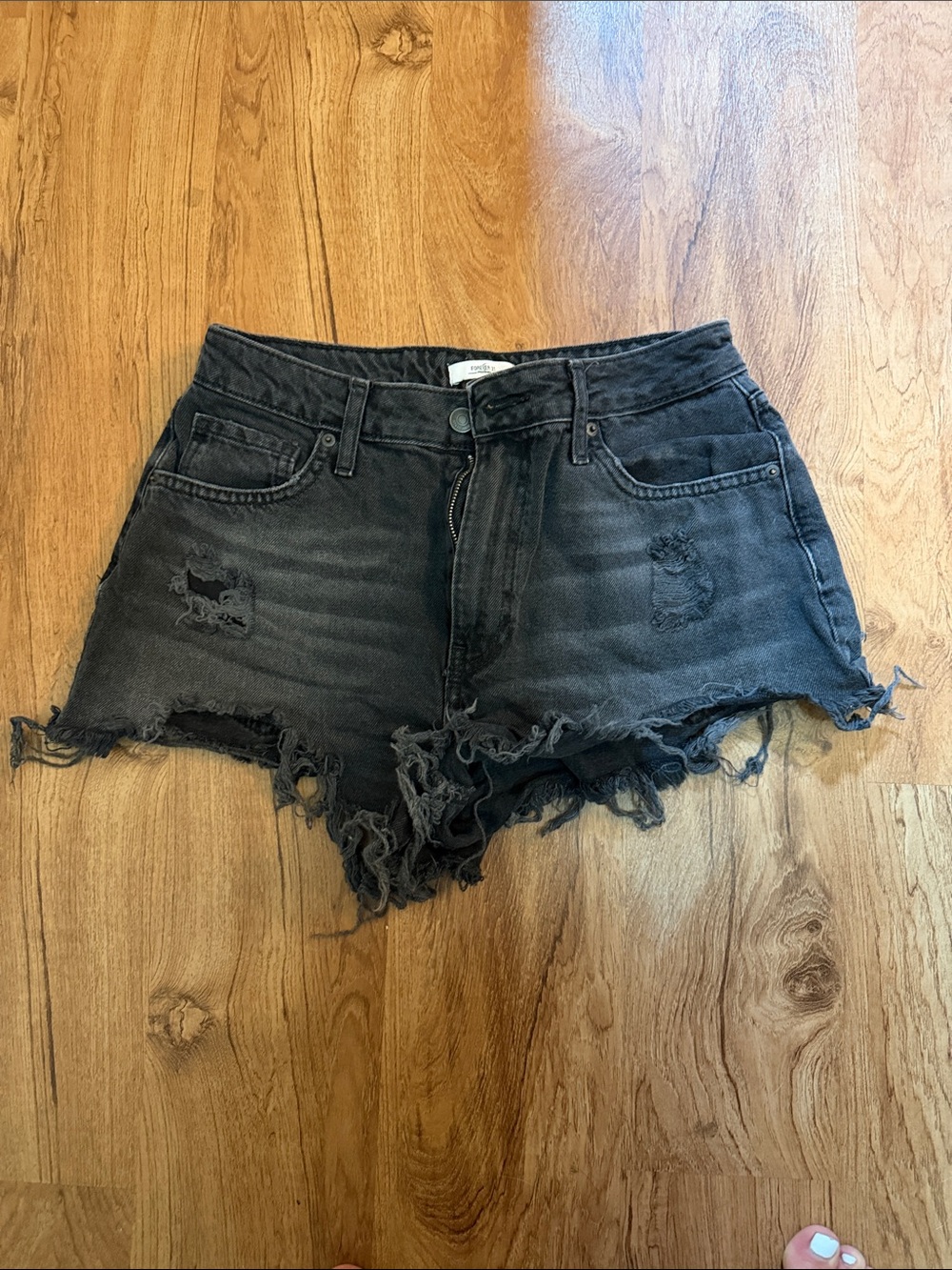 Forever 21 Black Distressed Denim Cutoff Shorts